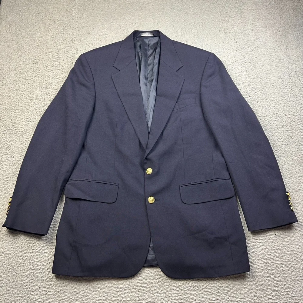 Lands End Men's Navy Gold Button Wool Sport Coat Blazer Jacket Sz 40 R Vintage